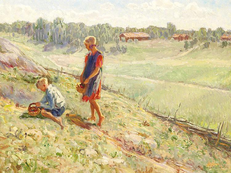 Alf Wallander Berry Picking Children a Summer Day France oil painting art